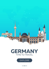 Germany. Time to travel. Travel poster. Vector flat illustration.