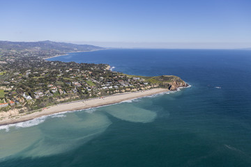 Fototapeta na wymiar Aerial view of Westward Beach and Point Dume in Malibu, California.