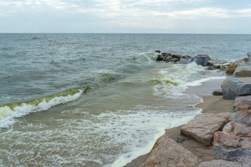 Sea wave with beach, Algal bloom in sea