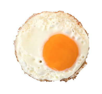 Fried Egg Top View Isolated On White Background