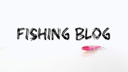 Fishing Blog Words with Lure on a Plain White Background