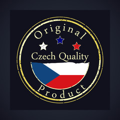 Gold grunge stamp with the text Czech quality and original product. Label contains Czech flag.