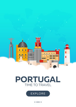 Portugal. Time to travel. Travel poster. Vector flat illustration.
