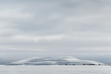 Fototapeta na wymiar Snow covered Pseudo Crater in Iceland.