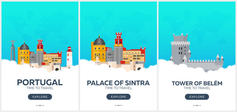 Portugal. Time to travel. Set of Travel posters. Vector flat illustration.