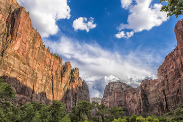 amazing landscape three patriarchs zion national park blue sky