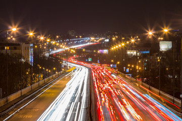 Fototapeta na wymiar Rush hour on a highway in big city