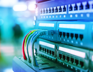 Network switch and ethernet cables,Data Center Concept.