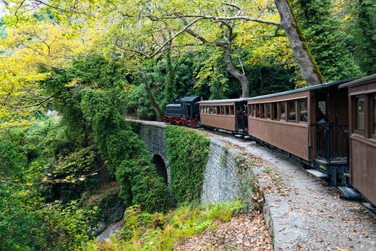Fototapeta The old traditional train on Mount Pelion, Greece