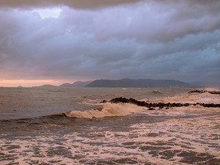 Storm sea and cloudy sky