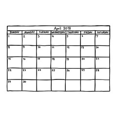 calendar April 2018 - vector illustration sketch hand drawn isolated on white background