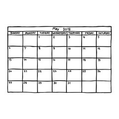 calendar May 2018 - vector illustration sketch hand drawn with black lines, isolated on white background