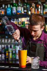 The bartender making cocktail