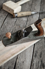 Carpentry tools on an old board table