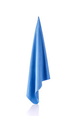 New blue microfiber cloth for cleaning. Studio shot isolated on white