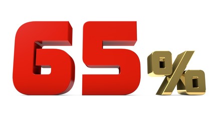 65% percent red and gold text isolated on white 3d render