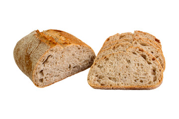 Bread sliced  on a white background