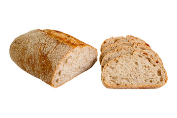 Bread sliced  on a white background