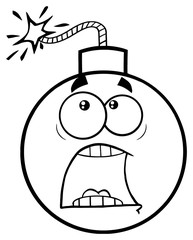 Black And White Funny Bomb Face Cartoon Mascot Character With Expressions A Panic. Illustration Isolated On White Background