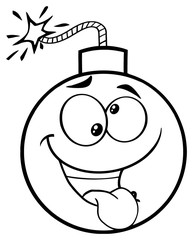 Black And White Crazy Bomb Face Cartoon Mascot Character With Expressions. Illustration Isolated On White Background