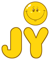 Joy Simple Yellow Logo With Smiling Emoticon Cartoon Character. Illustration Isolated On White Background