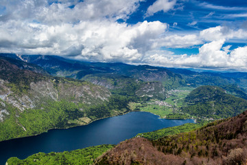 Fototapeta na wymiar Lake Bohinj from Vogel cable car top station. Julian Alps. Slovenia