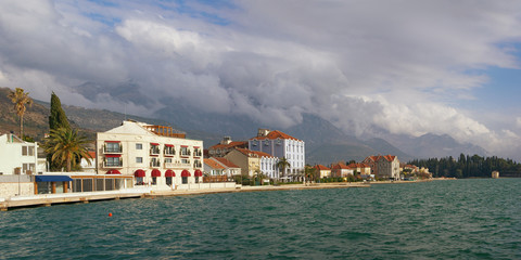 Fototapeta na wymiar View on embankment of Tivat city. Montenegro