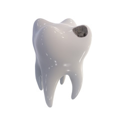 Human tooth with black hole. Dental caries, 3D illustration
