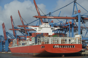 Fototapeta premium Containerterminal in Hamburg, Deutschland