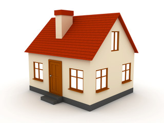 3d Little house with red roof