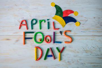 April Fools' Day text made with plasticine