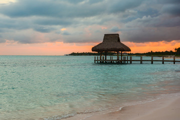 sea panoramic view of the Dominican Republic in the Caribbean with white beaches and palm trees