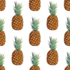 Watercolor pineapple seamless pattern