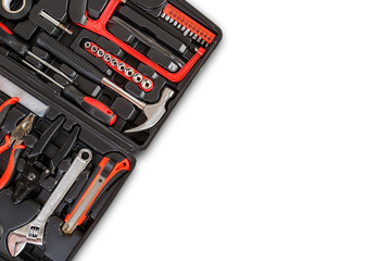 New square black tool box. Studio shot isolated on white background