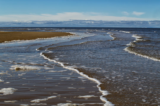 A sandbar at the sea shore. The island of Bolshoi Begichev. The Laptev Sea. Russia.