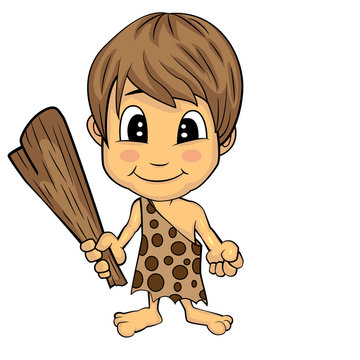 Cartoon Stone Age Cute Cave Boy