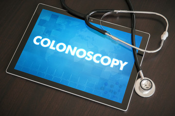 Colonoscopy (gastrointestinal disease related) diagnosis medical concept on tablet screen with stethoscope