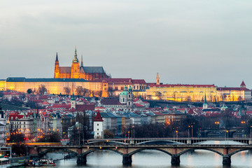 Prague panorama in the evening, view from Vysehrad