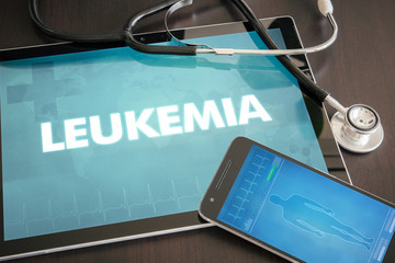 Leukemia (cancer related) diagnosis medical concept on tablet screen with stethoscope
