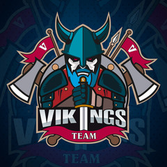 Vikings logo mascot for a team on a color background. Sport logo. Vector illustration. EPS10