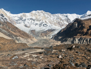 Annapurna wall and main circus glacier - Nepal, Himalayas