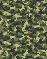 Seamless pattern of digital green camouflage, vector