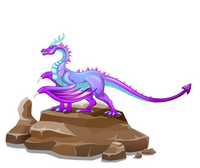 Dragon on the rock cartoon. Vector illustration