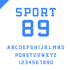 Sport font. Vector alphabet with latin letters and numbers.