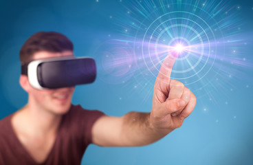 Man wearing virtual reality goggles