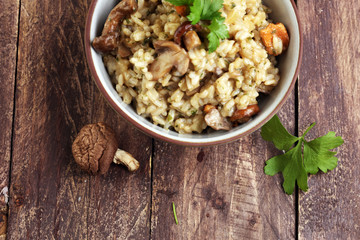 risotto with mushrooms, fresh herbs and parmesan cheese.