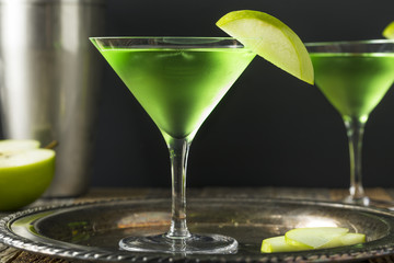 Homemade Green Alcoholic Appletini Cocktail