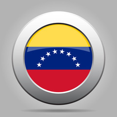 Flag of Venezuela. Shiny metal gray round button.