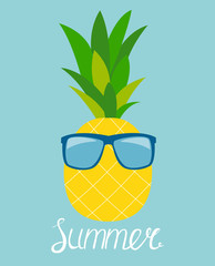 Pineapple in Glasses. Summer Concept Background Vector Illustrat