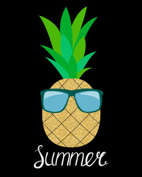 Pineapple in Glasses. Summer Concept Background Vector Illustrat